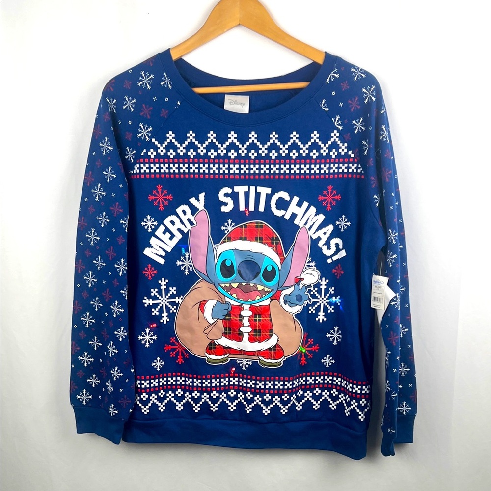 Disney Blue Stitch Light Up Holiday Sweater Woman’s Cotton/Polyester‎